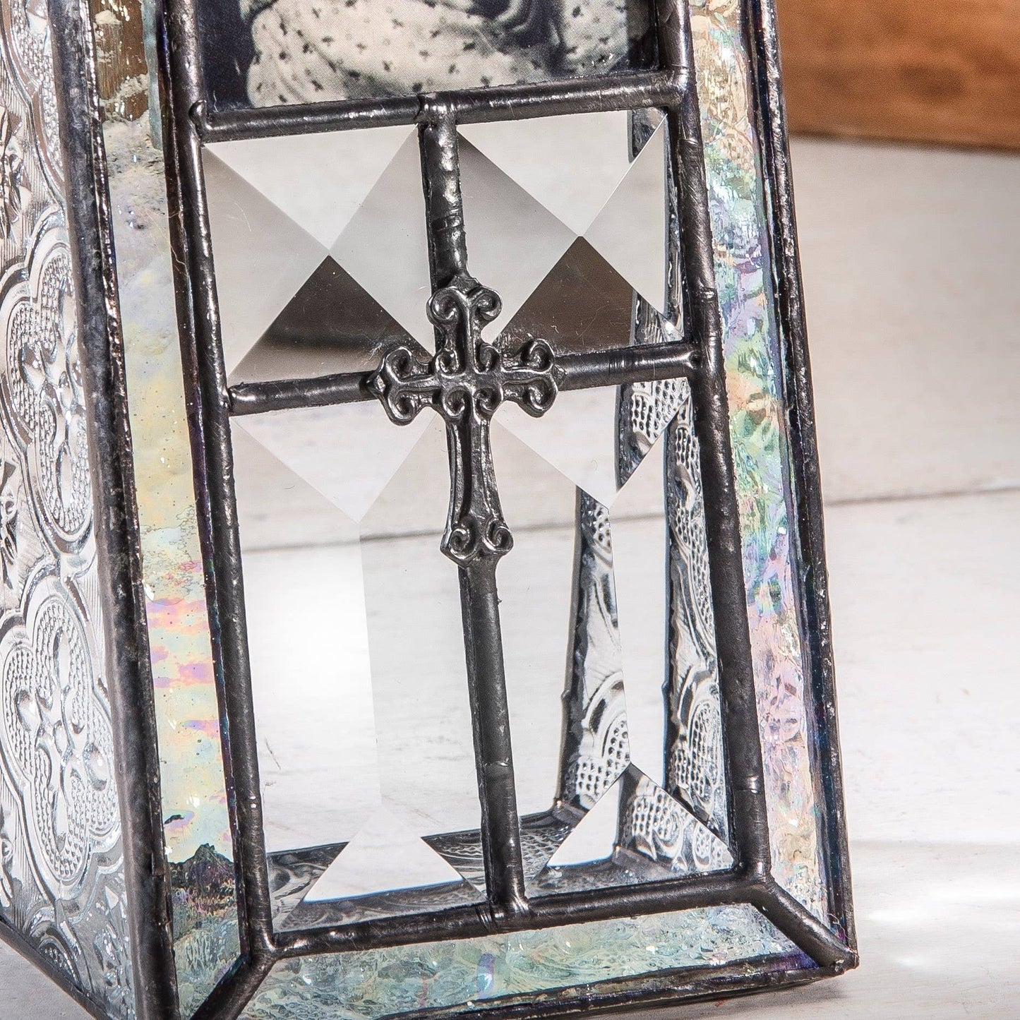 2x3 Glass Photo Frames - Iridescent Cross Accent