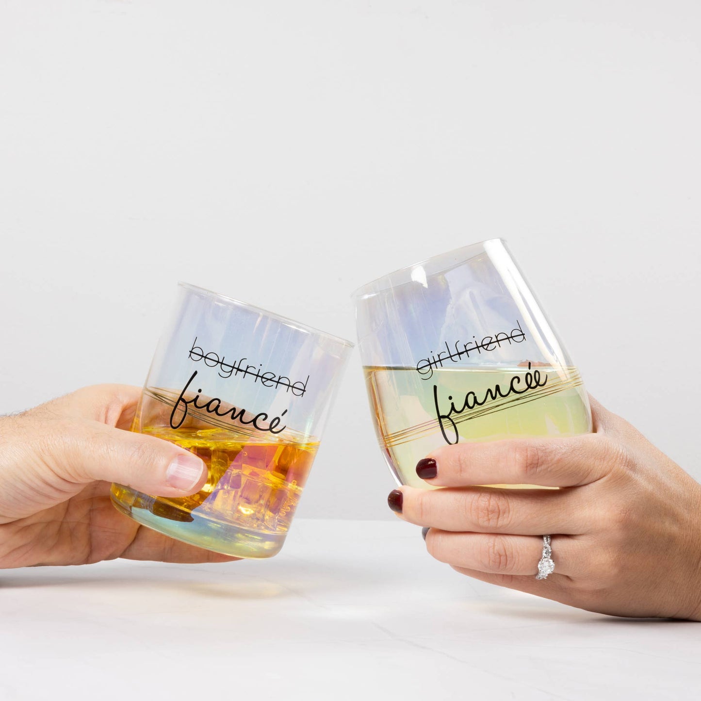 Fiancé/Fiancée - 11 oz Rocks & 18 oz Stemless Wine Glass Set