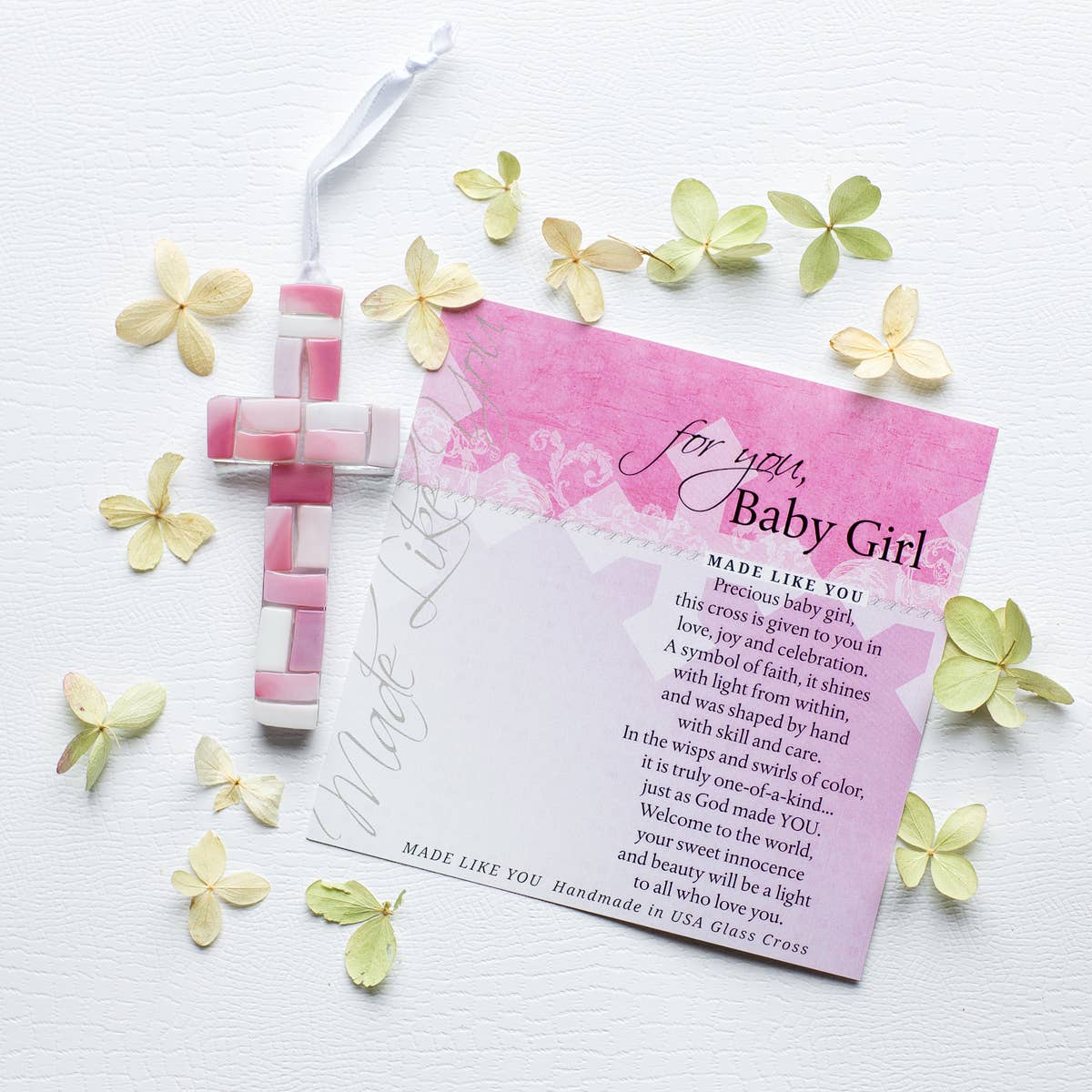 New Baby Girl Gift USA Handmade Mosaic Glass Cross