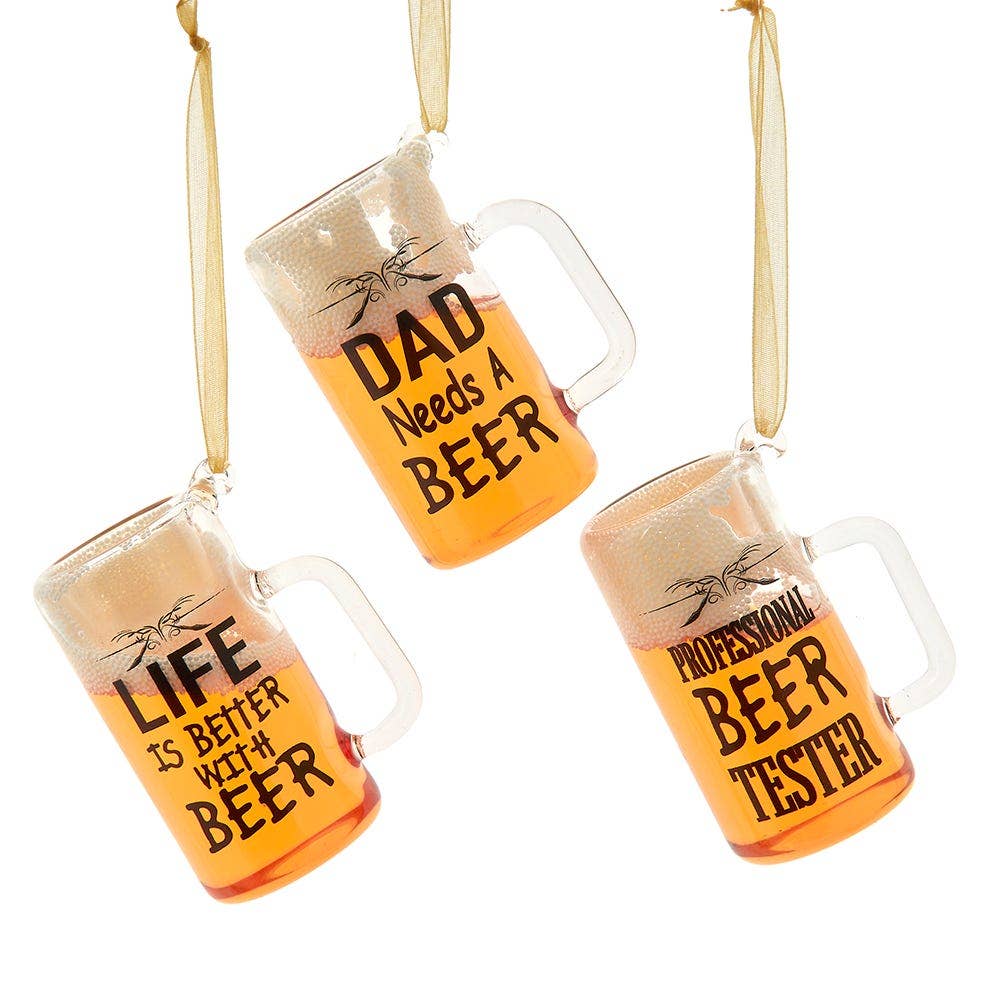2.75"GLASS BEER W/WORDS ORN 3/A