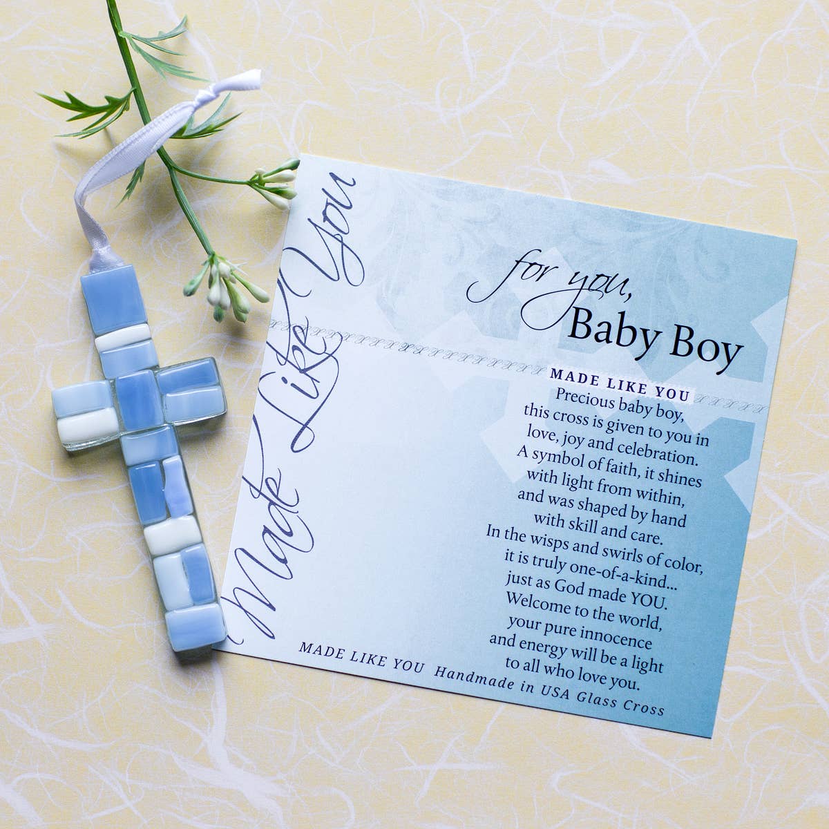 New Baby Boy Gift USA Handmade Mosaic Glass Cross