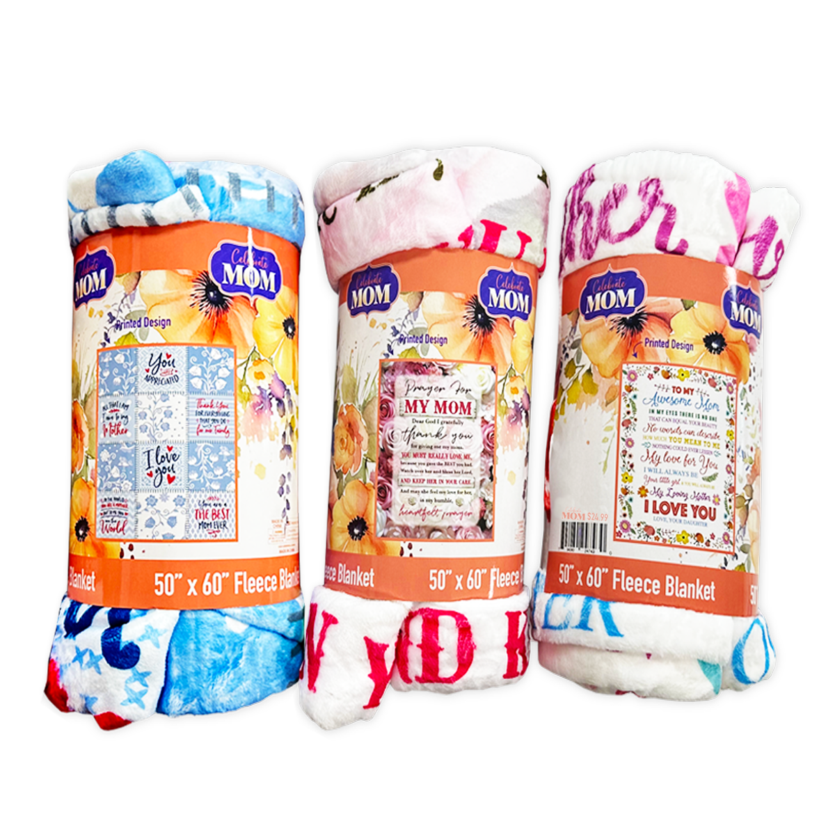 Mother's Day 60" x 50" Full Print Fleece Throw Blanket- 3/Pk