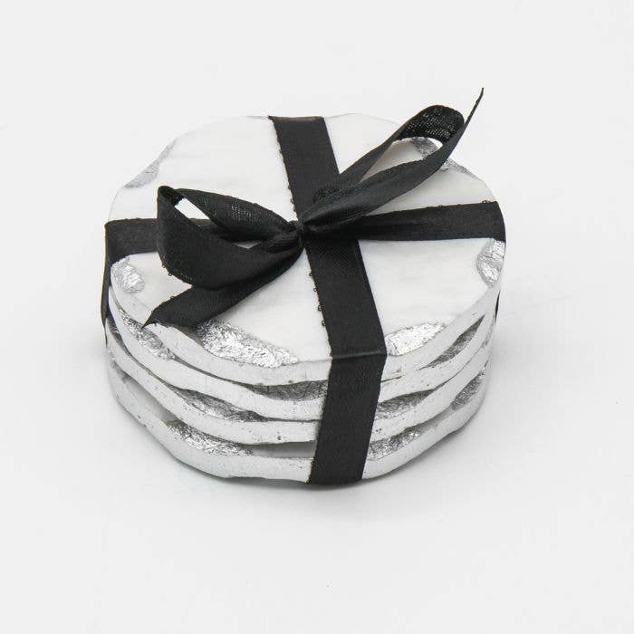 S/4 Rd Coasters W/ Silver Edge