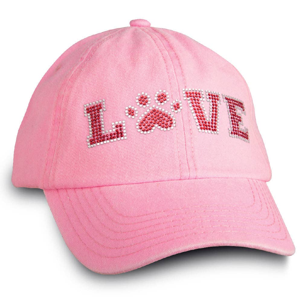 Love (W/Paw) Rhinestone Pink Cap