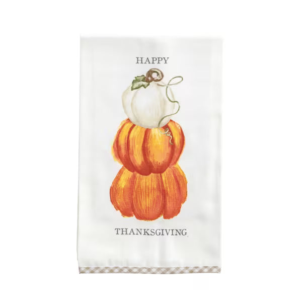 Happy Thanksgiving Gingham Hem Towel