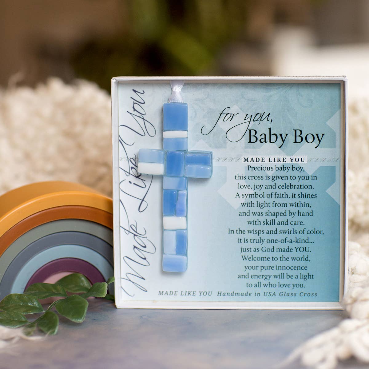 New Baby Boy Gift USA Handmade Mosaic Glass Cross