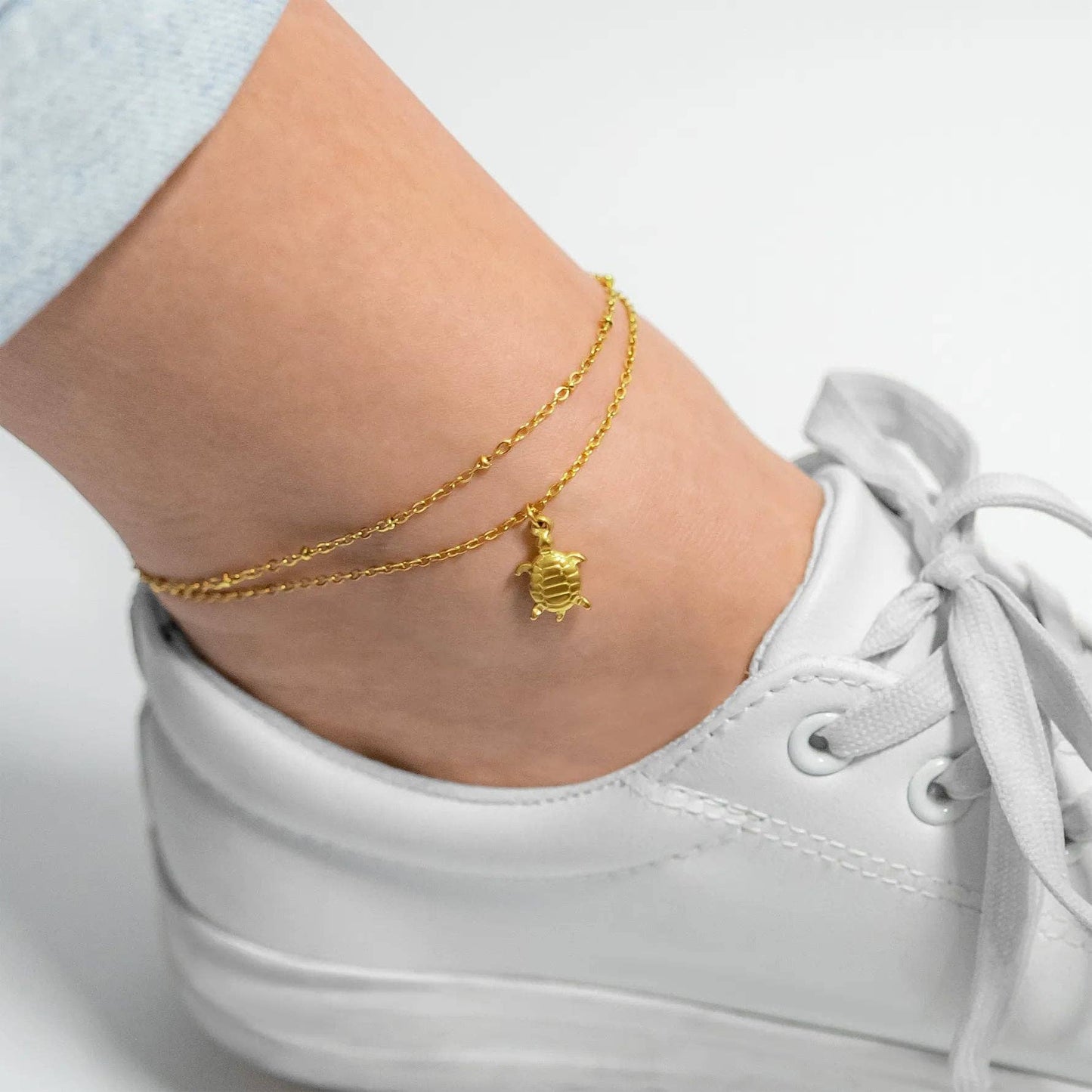 18K Gold PVD Stainless Steel Sea Turtle Charm Anklet