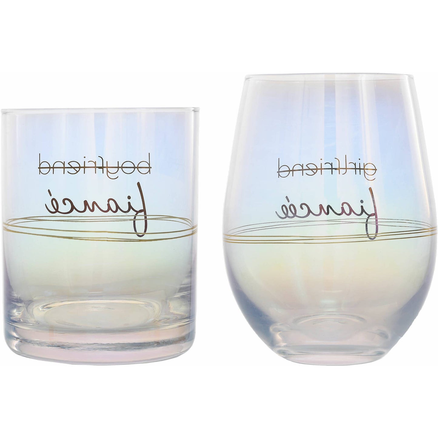 Fiancé/Fiancée - 11 oz Rocks & 18 oz Stemless Wine Glass Set