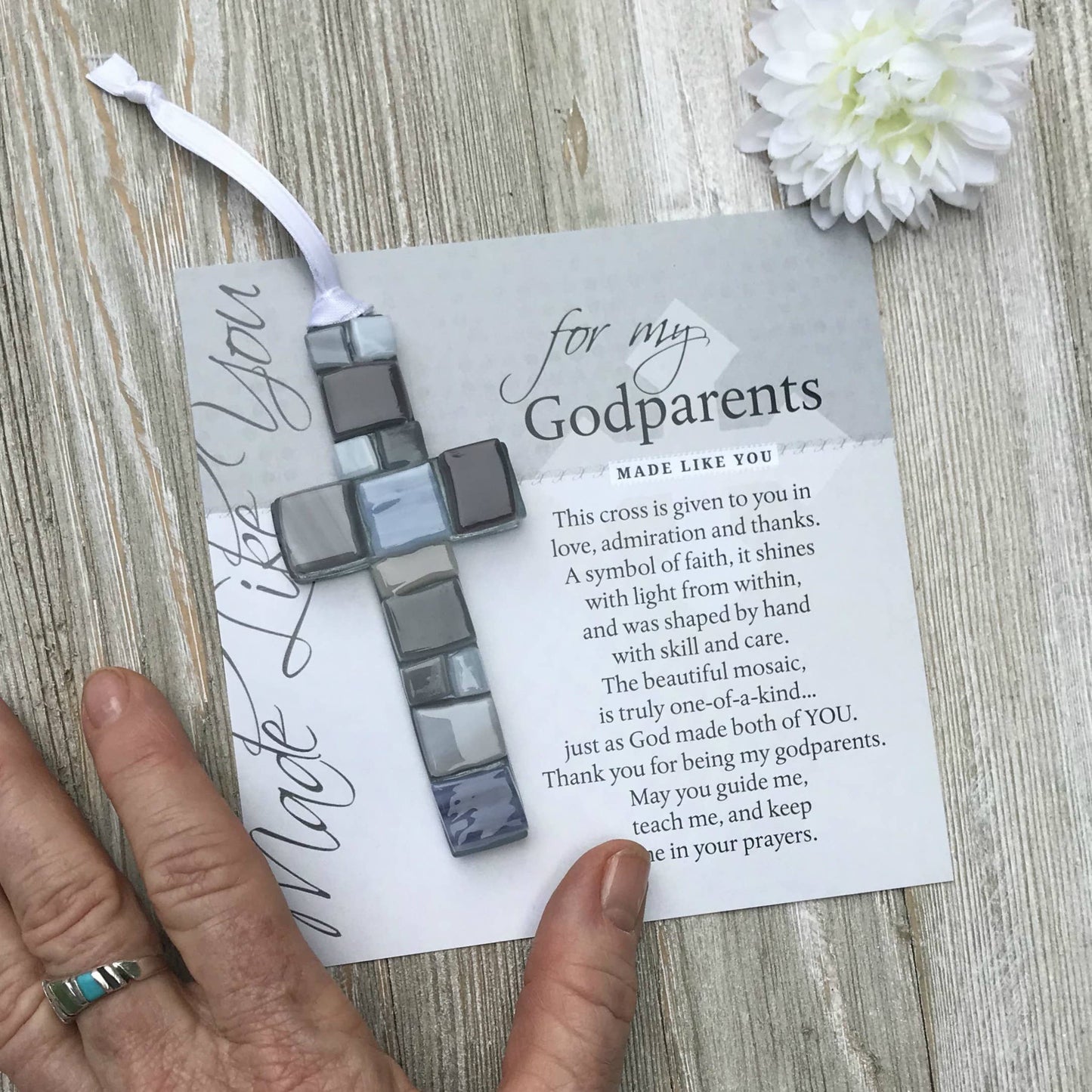 Godparent Gift USA Handmade Glass Cross