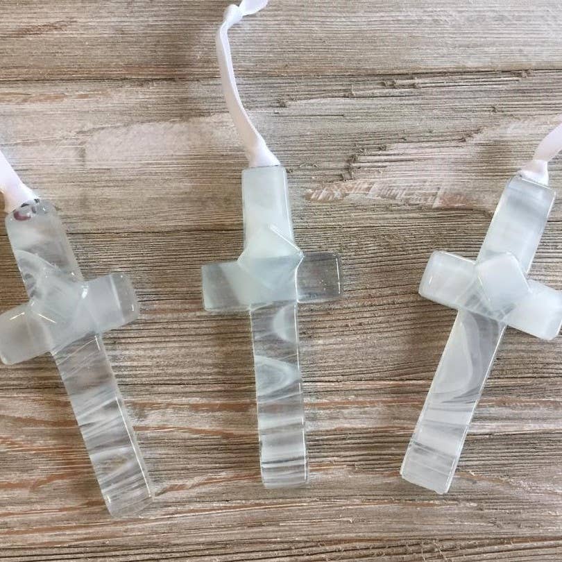 Baby Christening Gift USA Handmade Glass Cross Keepsake