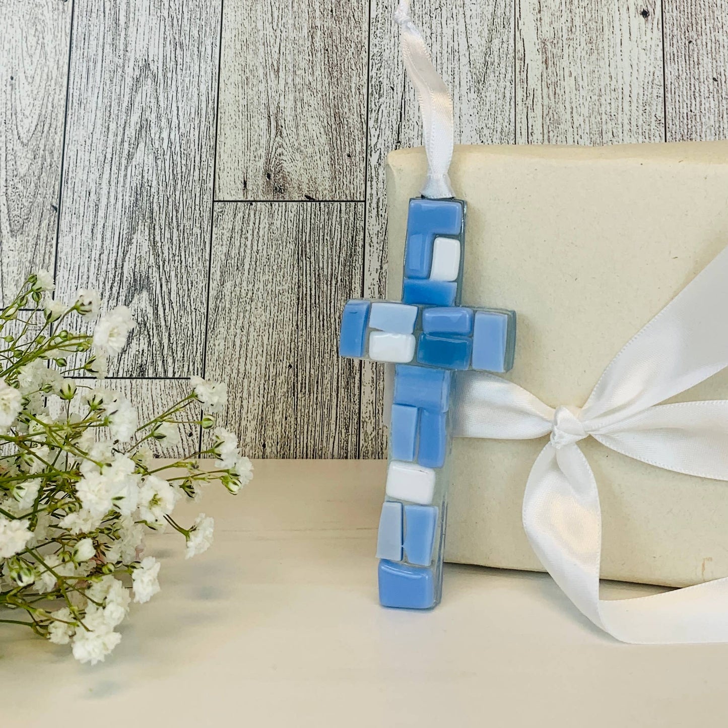 New Baby Boy Gift USA Handmade Mosaic Glass Cross