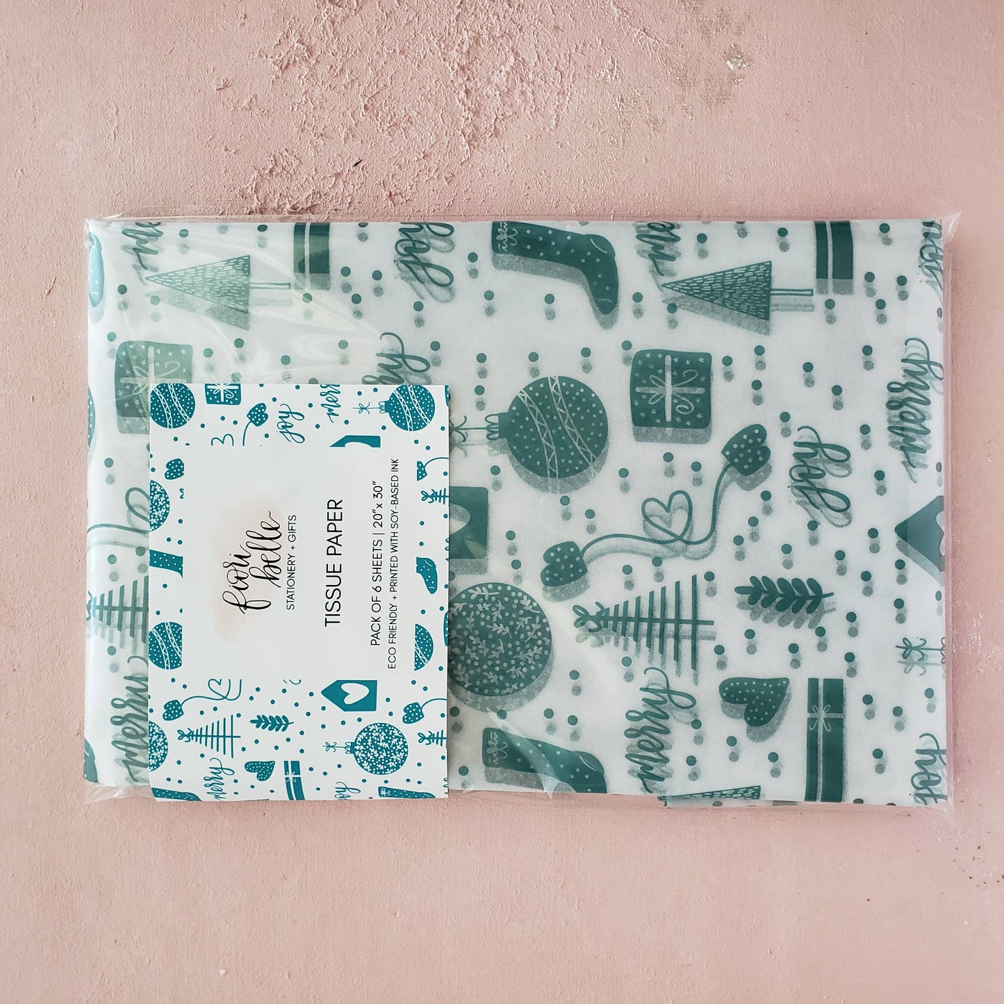 Teal Christmas Tissue Paper - Holiday Gift Wrap