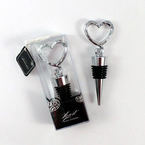 Wine Stopper Favor Silver Heart Shaped