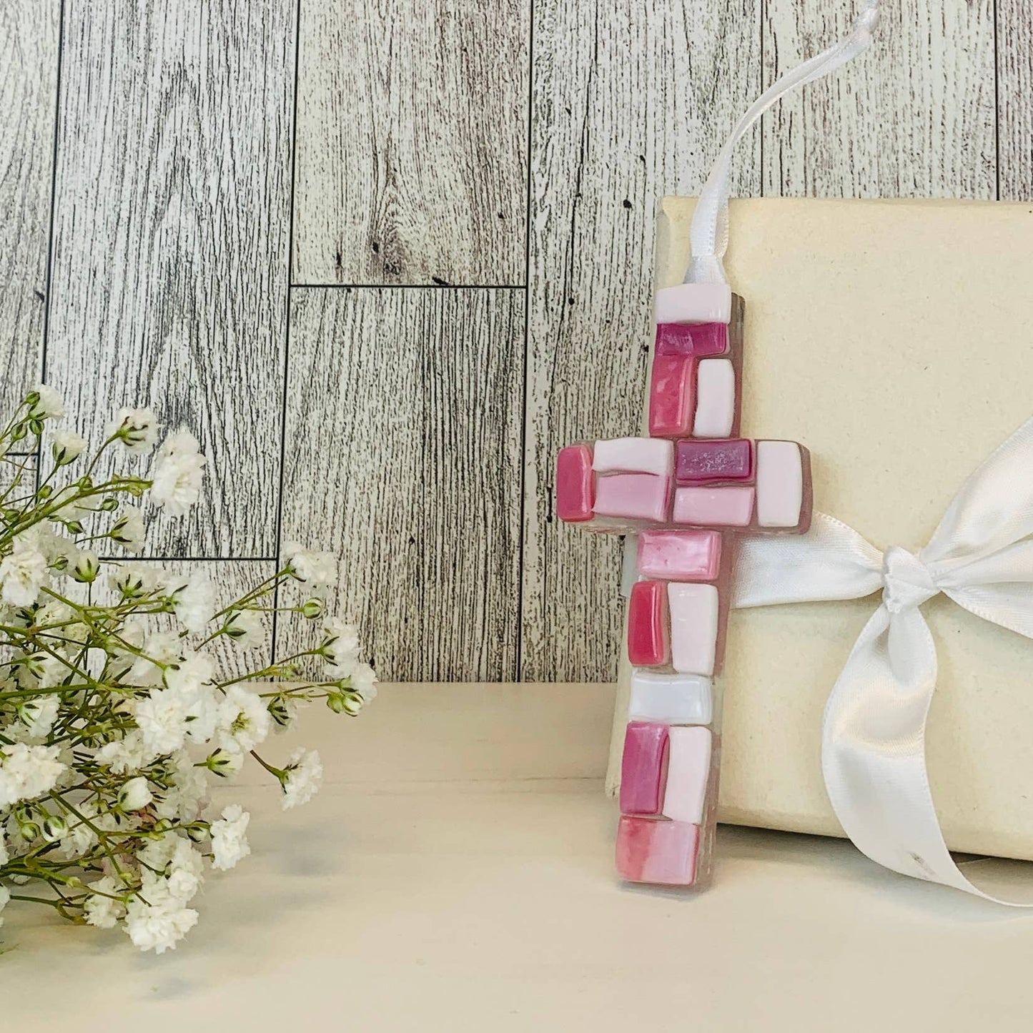 New Baby Girl Gift USA Handmade Mosaic Glass Cross
