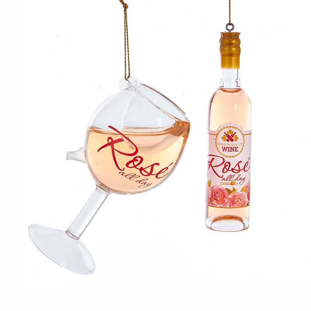 4-4.5"GLASS ROSE WINE BOTTL/GLASS ORNAMENT