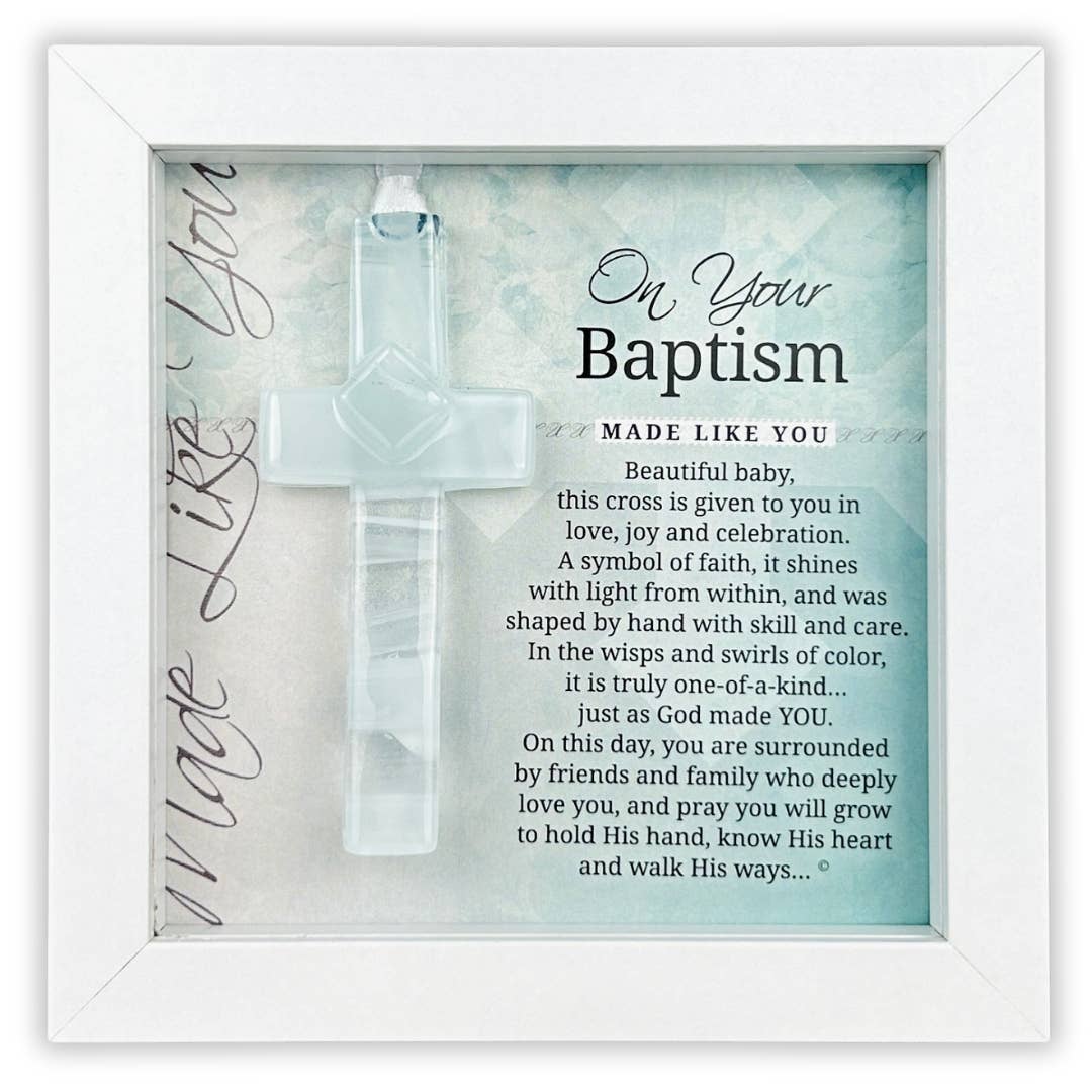 Baby Baptism Cross Gift - Framed Glass Keepsake