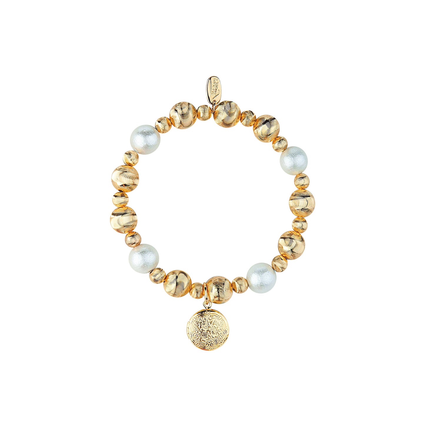 7"L Prayer Locket Bracelet Cotton Pearl; Stretch