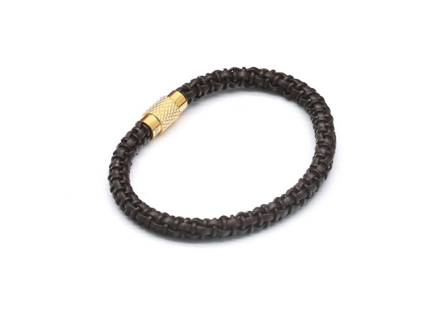 Steeltime Men's Cross Braided Gold Plated & Leather Bracelet