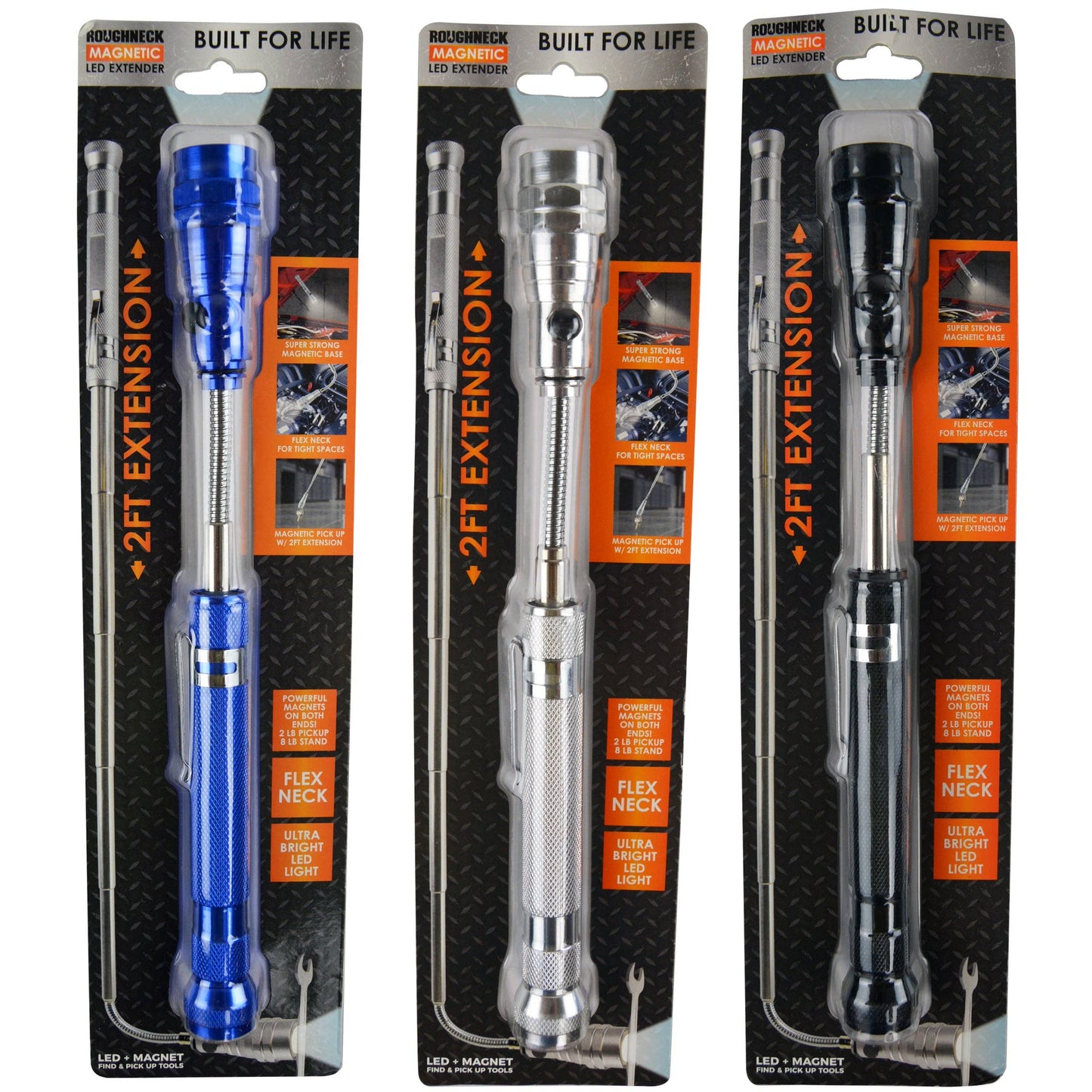 Roughneck Extendable Flashlight with Magnet Assortment- 6/Pk