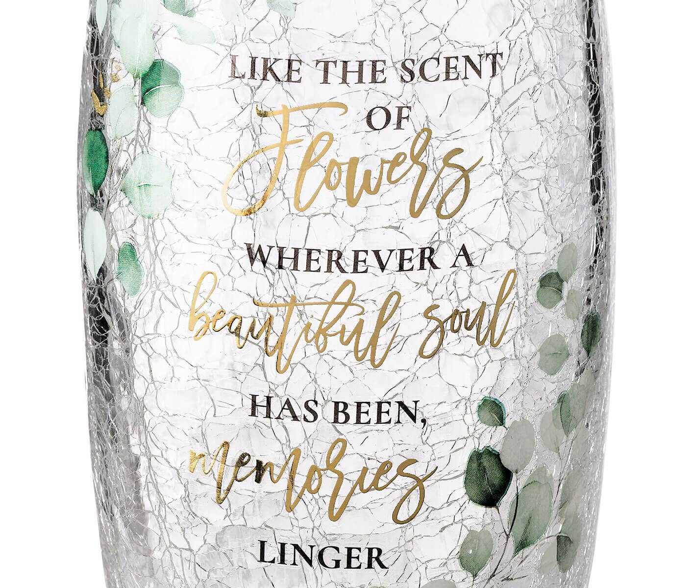 Crackle Glass Memorial Flower Vase with Sympathy Verse