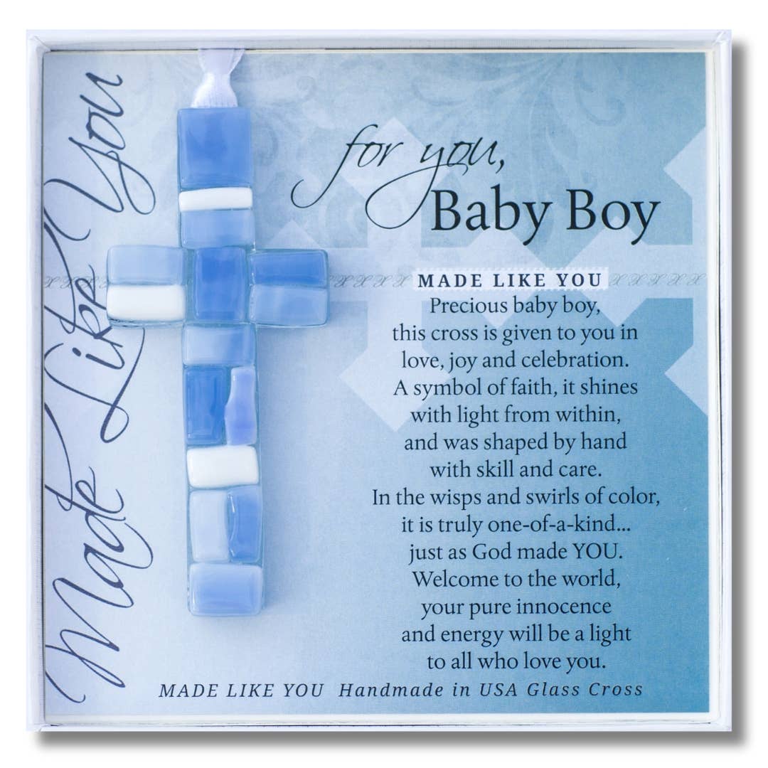 New Baby Boy Gift USA Handmade Mosaic Glass Cross