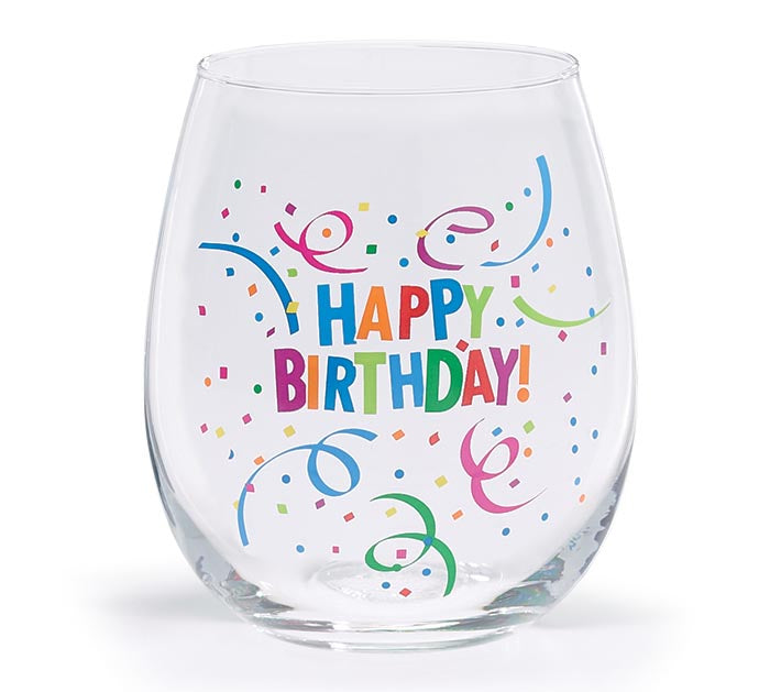 Happy Birthday Stemless Wine Glass