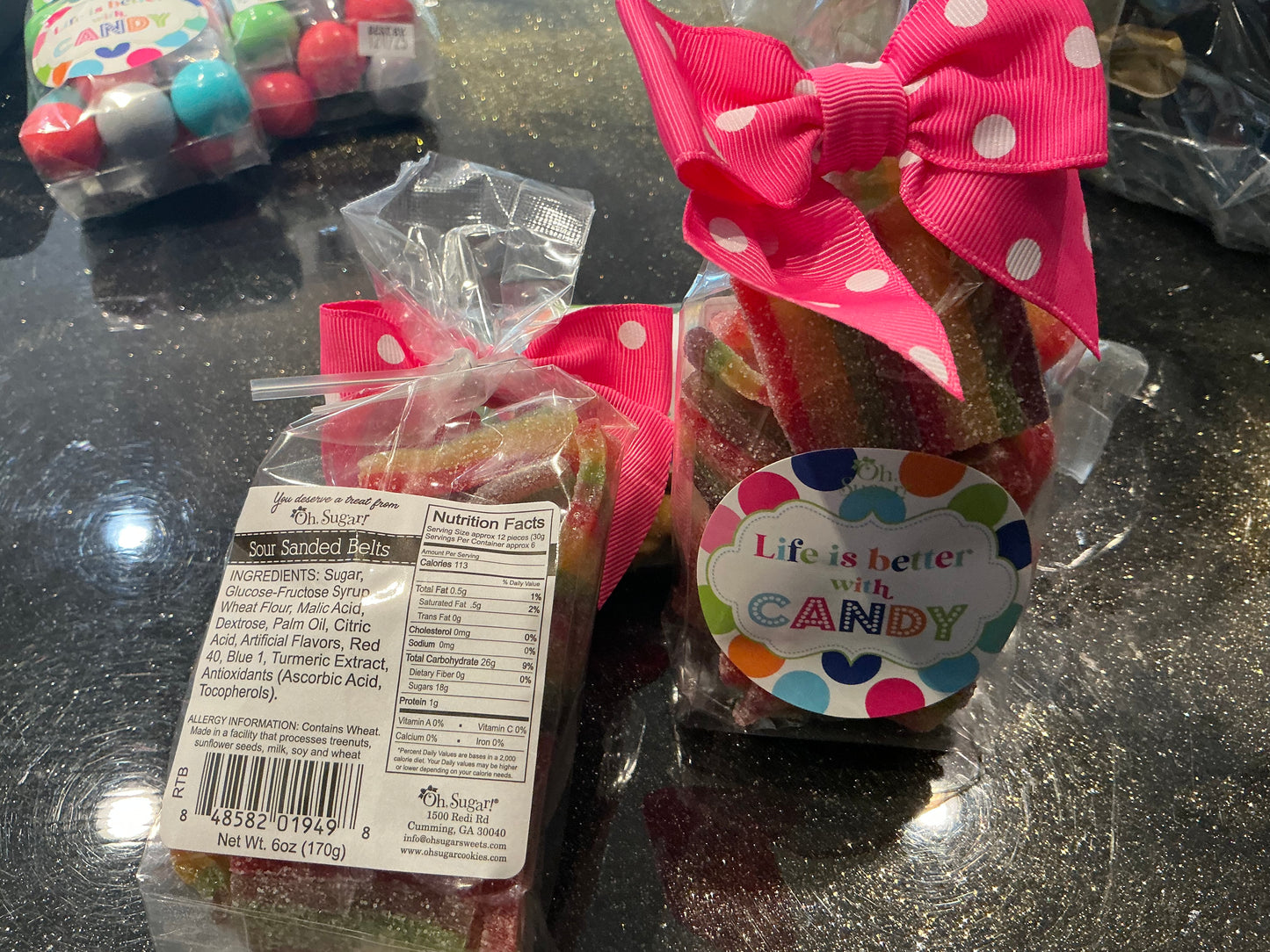 Oh sugar, sour sanded belts 6 ounce candy bag