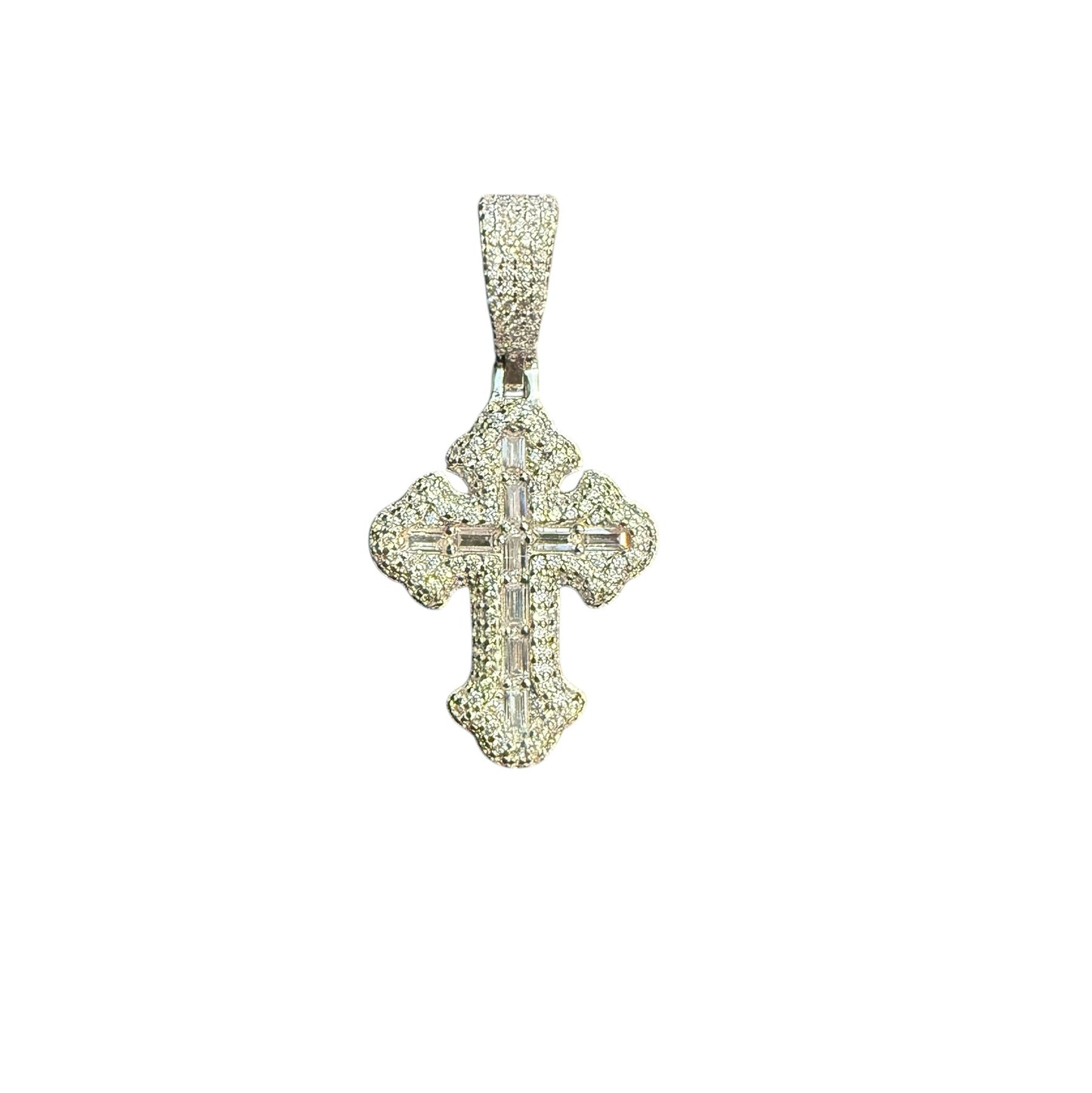Small Rhinestone Sterling Silver Cross Charm