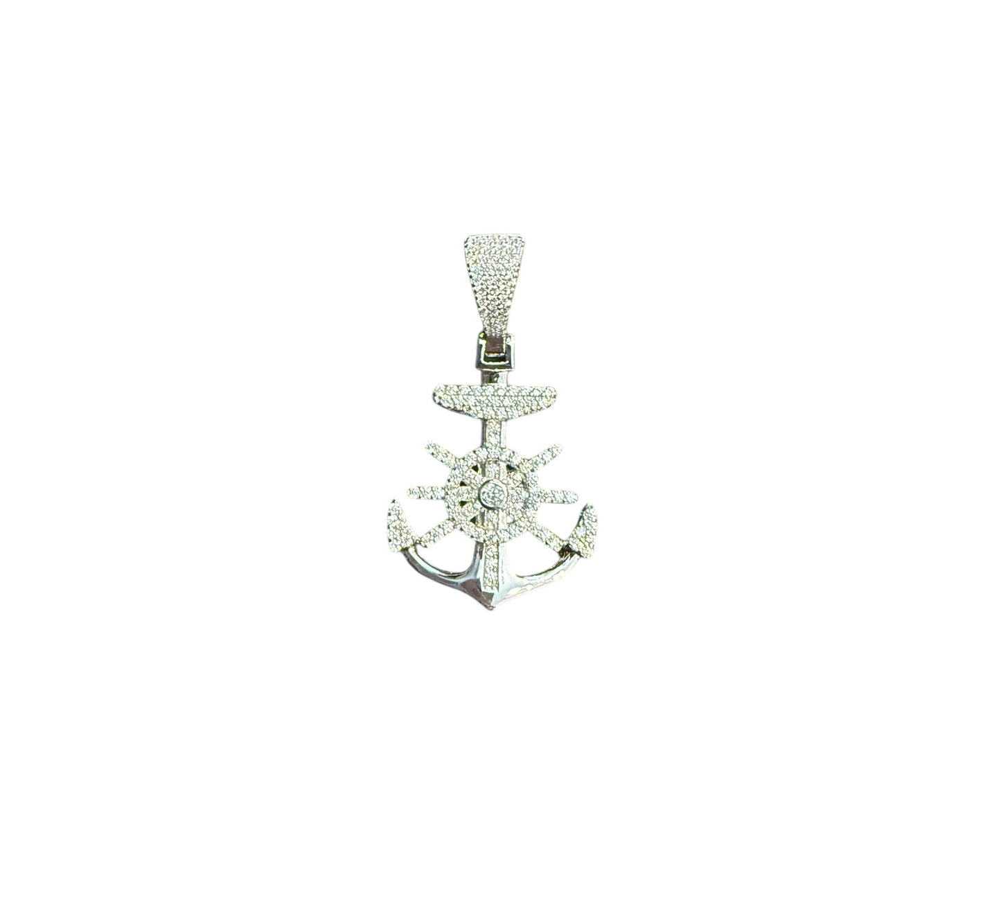 Rhinestone Sterling Silver Anchor Pendant
