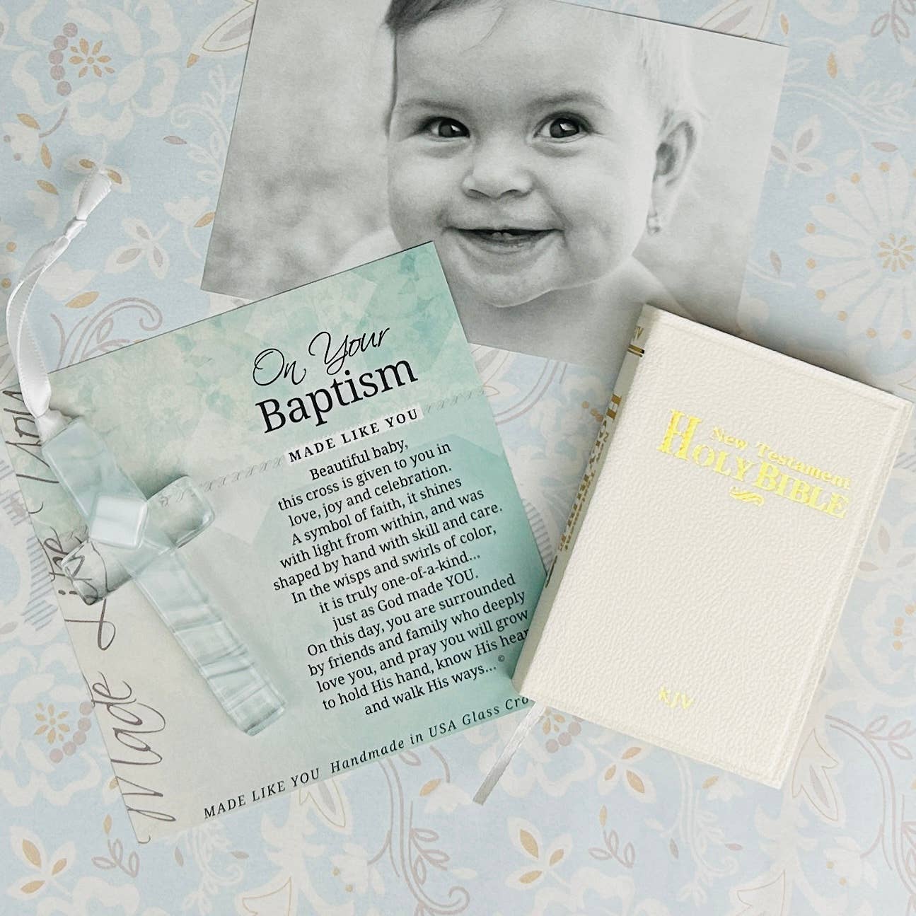 Baby Baptism Cross Gift - Framed Glass Keepsake