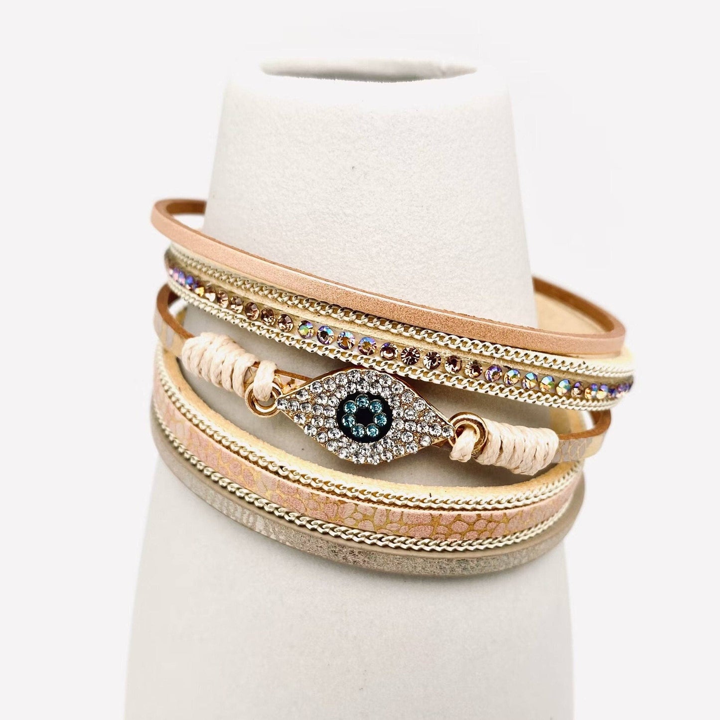 Evil Eye Charm Multi-layer Pu Leather Bangle Bracelet
