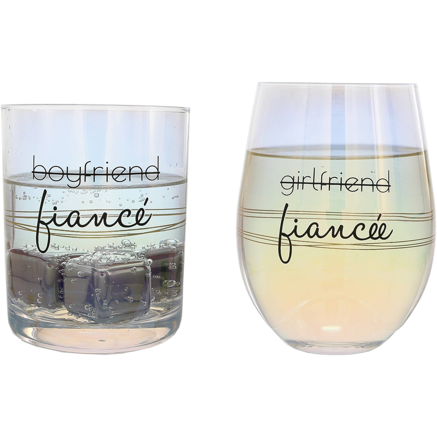 Fiancé/Fiancée - 11 oz Rocks & 18 oz Stemless Wine Glass Set