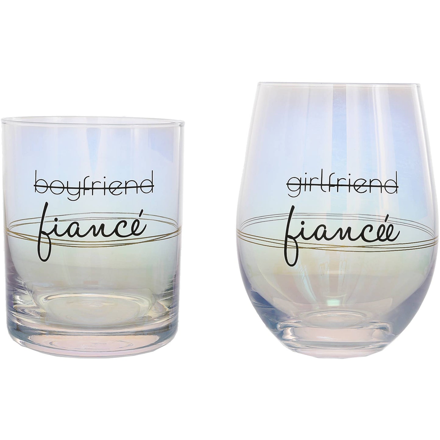 Fiancé/Fiancée - 11 oz Rocks & 18 oz Stemless Wine Glass Set