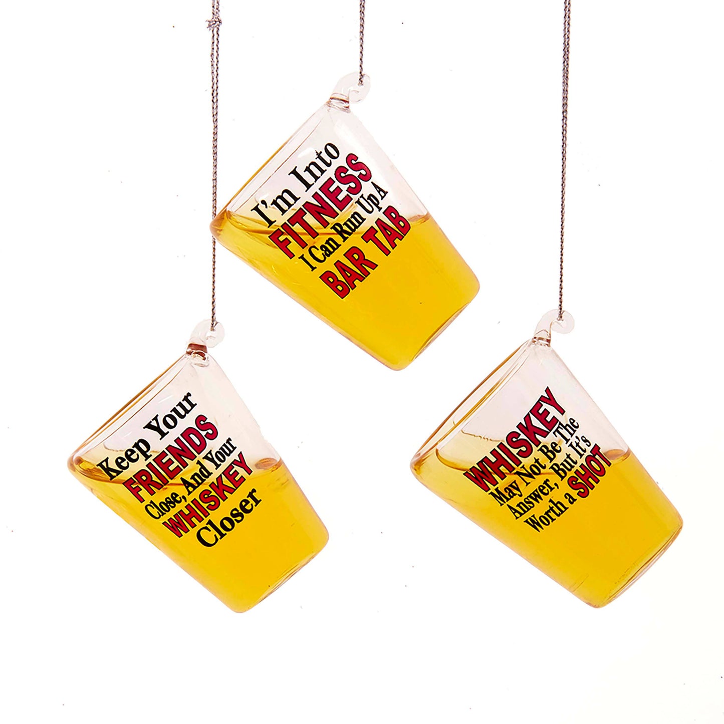 2.2"GLASS WHISKEY SHOT ORNAMENT 3/ASSTD