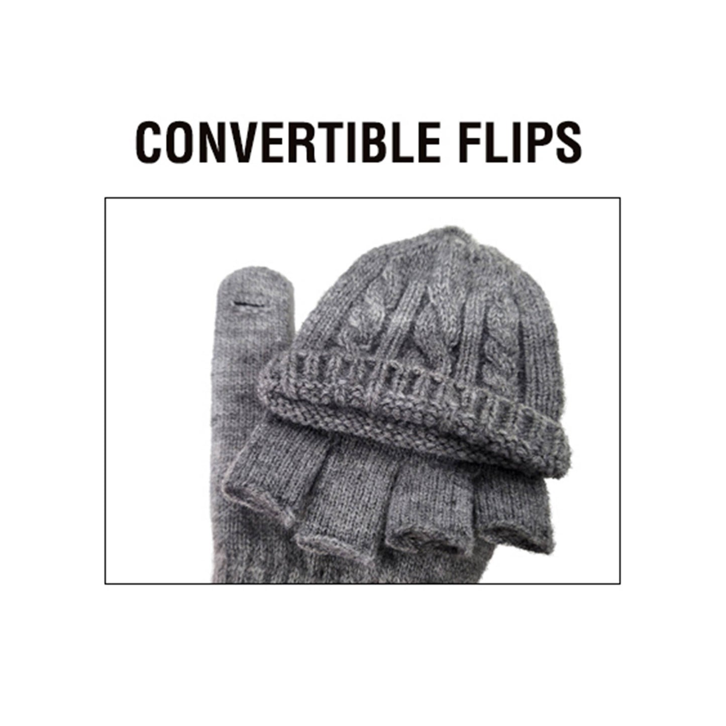 C.C Cable Pattern Convertible Flips Mitten Gloves