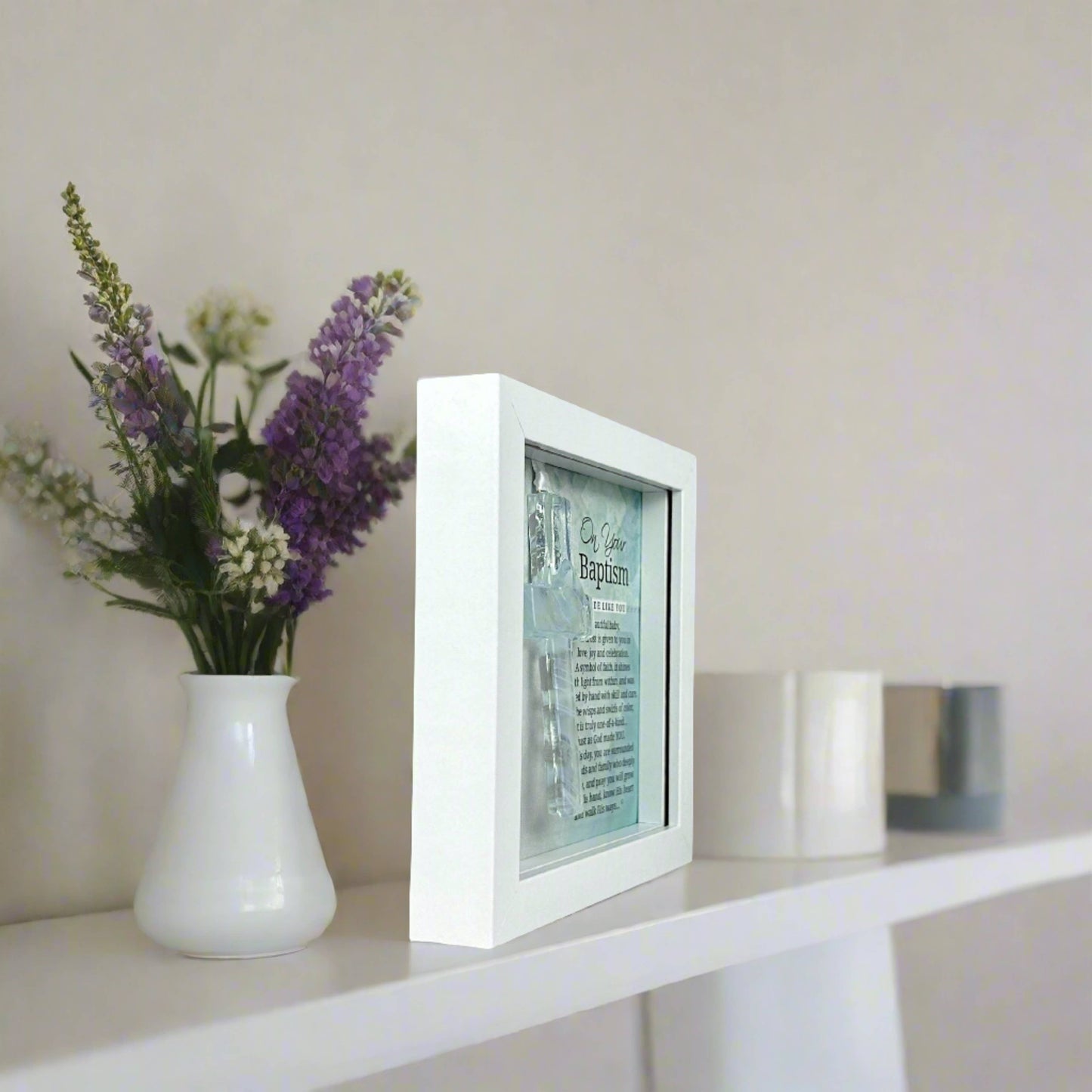 Baby Baptism Cross Gift - Framed Glass Keepsake