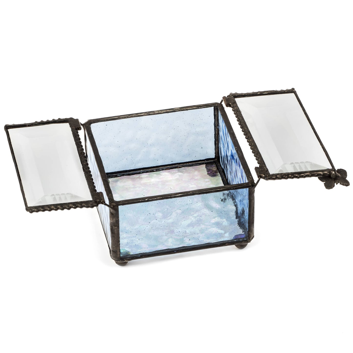 Blue Stained Glass Butterfly Lift Jewelry Box