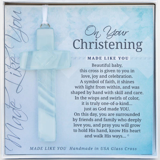 Baby Christening Gift USA  Handmade Glass Cross Keepsake