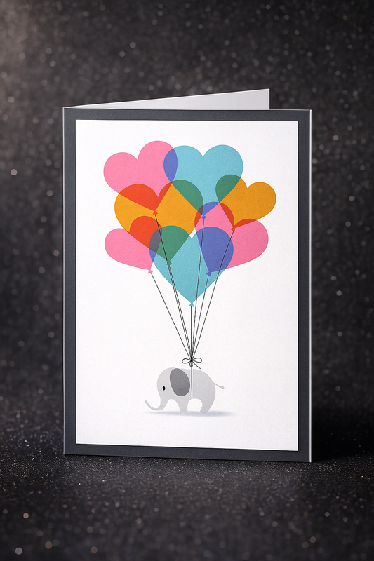 Elephant with Heart Balloon Card (blank)