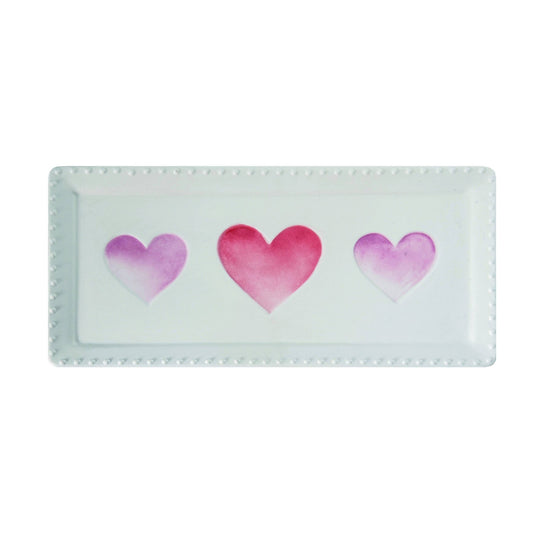 15.25" Valentines Watercolor Heart and Hobnail Platter