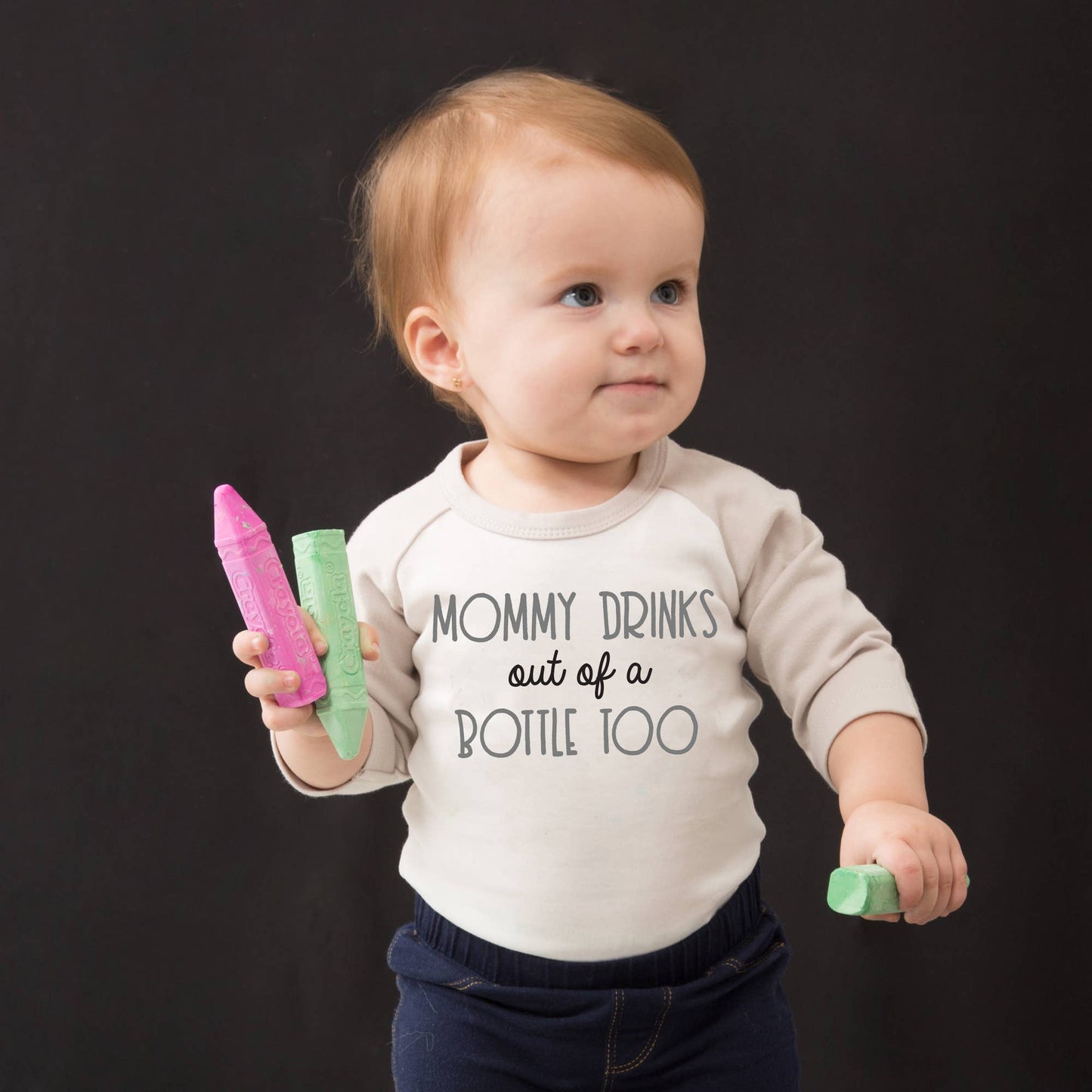 Mommy Bottle - 12-24 Months 3/4 Length Gray Sleeve Onesie