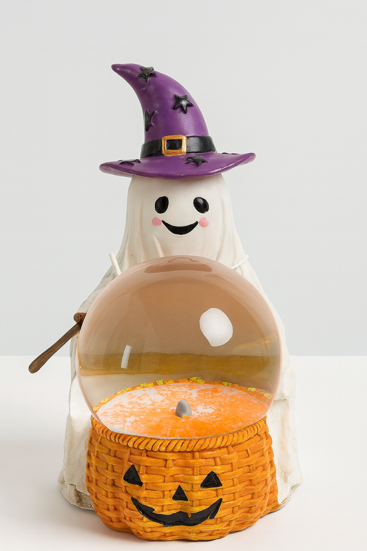 Halloween light up ghost purple hat snow globe