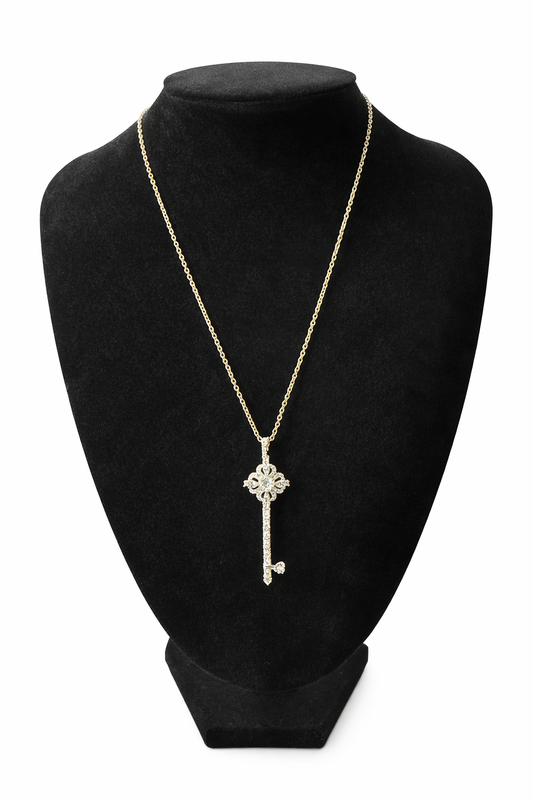 Sterling Silver Rhinestone Key Necklace