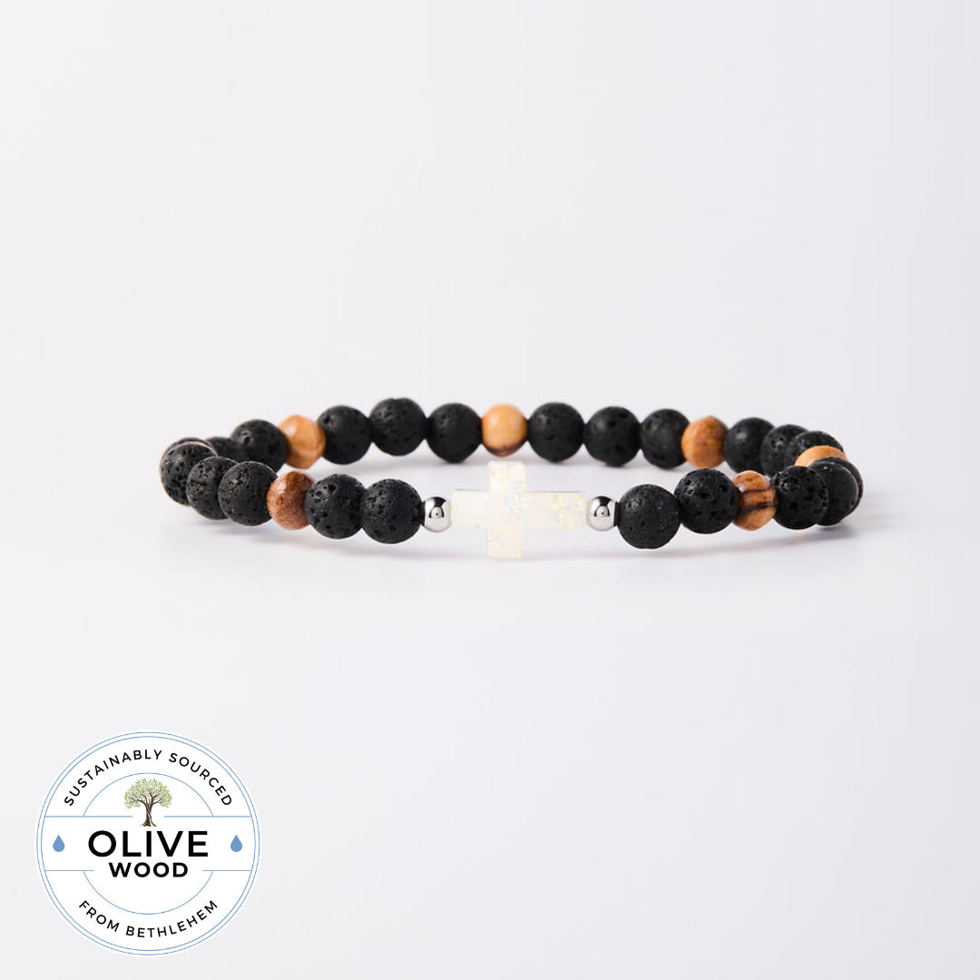 HOLY WATER MEN'S OLIVE WOOD CROSS BRACELET