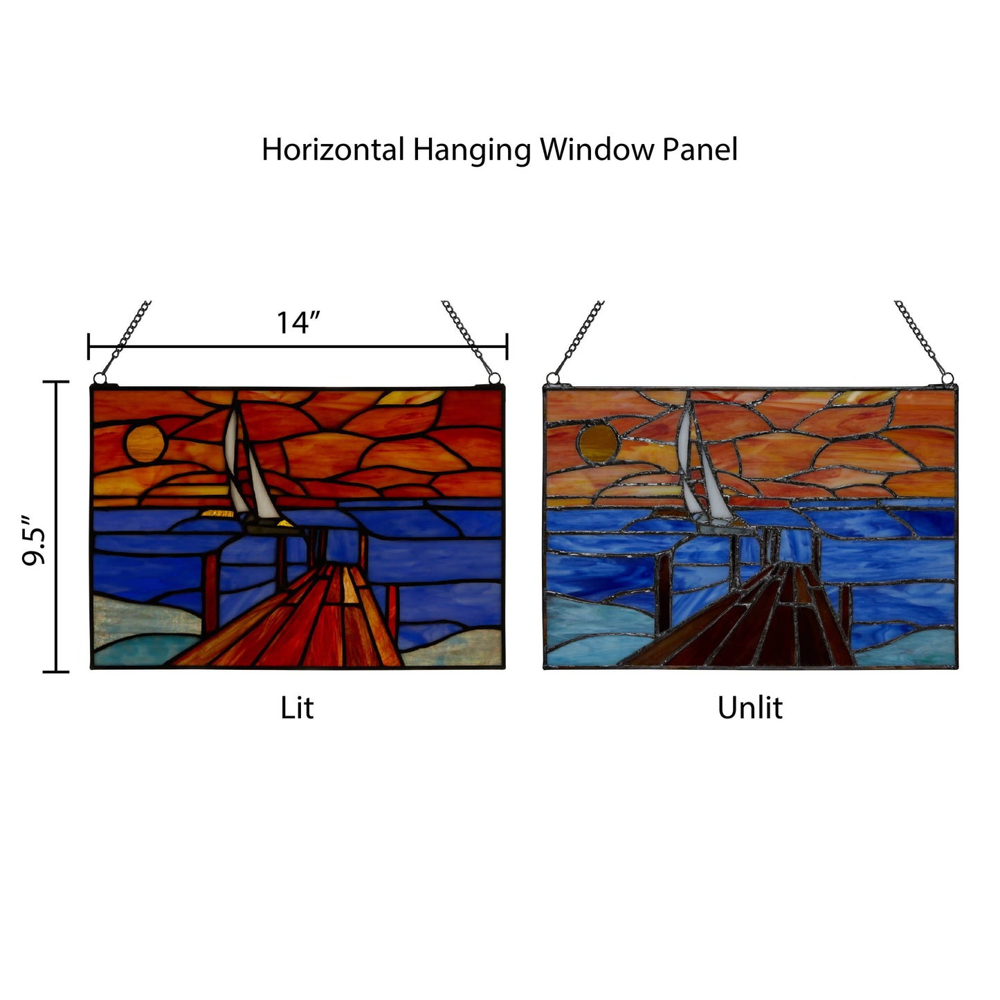 14"L Sailboat Orange & Blue Stained Glass Window Panel