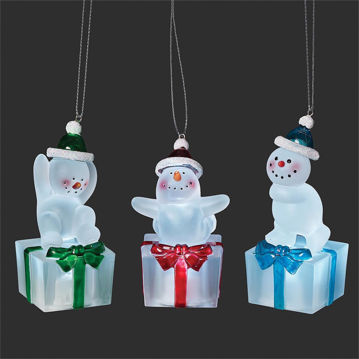 4"H LIGHTED SNOWMAN ON GIFTS IN