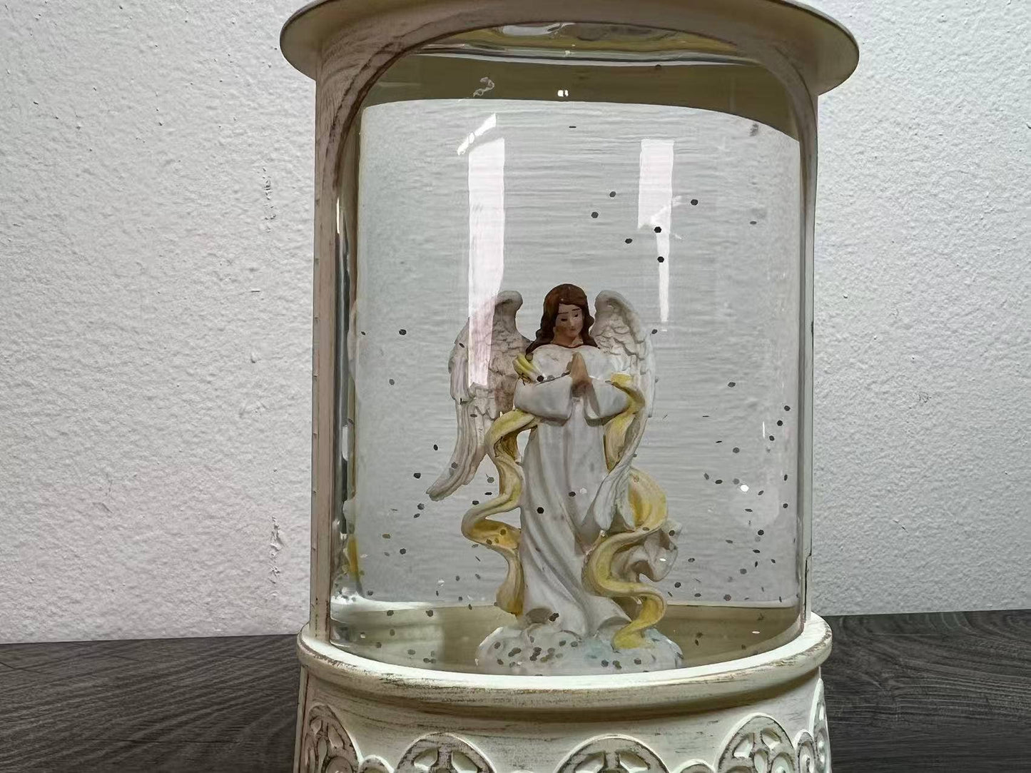 8.25" B/O Lighted Angel Musical Glitter Lantern Snow Globe