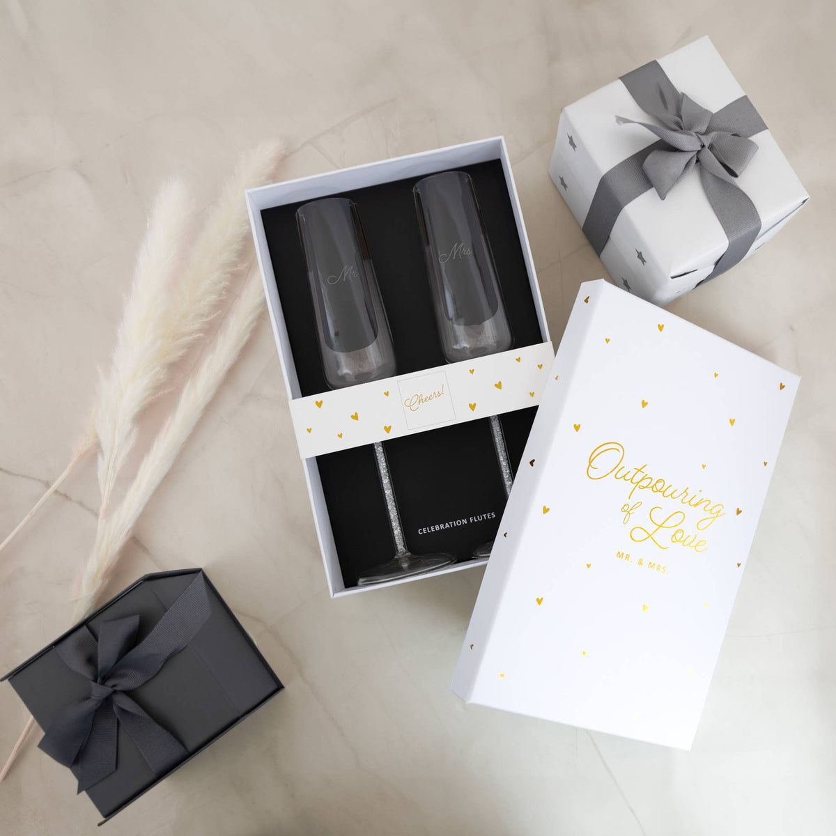 Mr. & Mrs.  -  Gift Boxed 7 oz Glass Toasting Flute Set