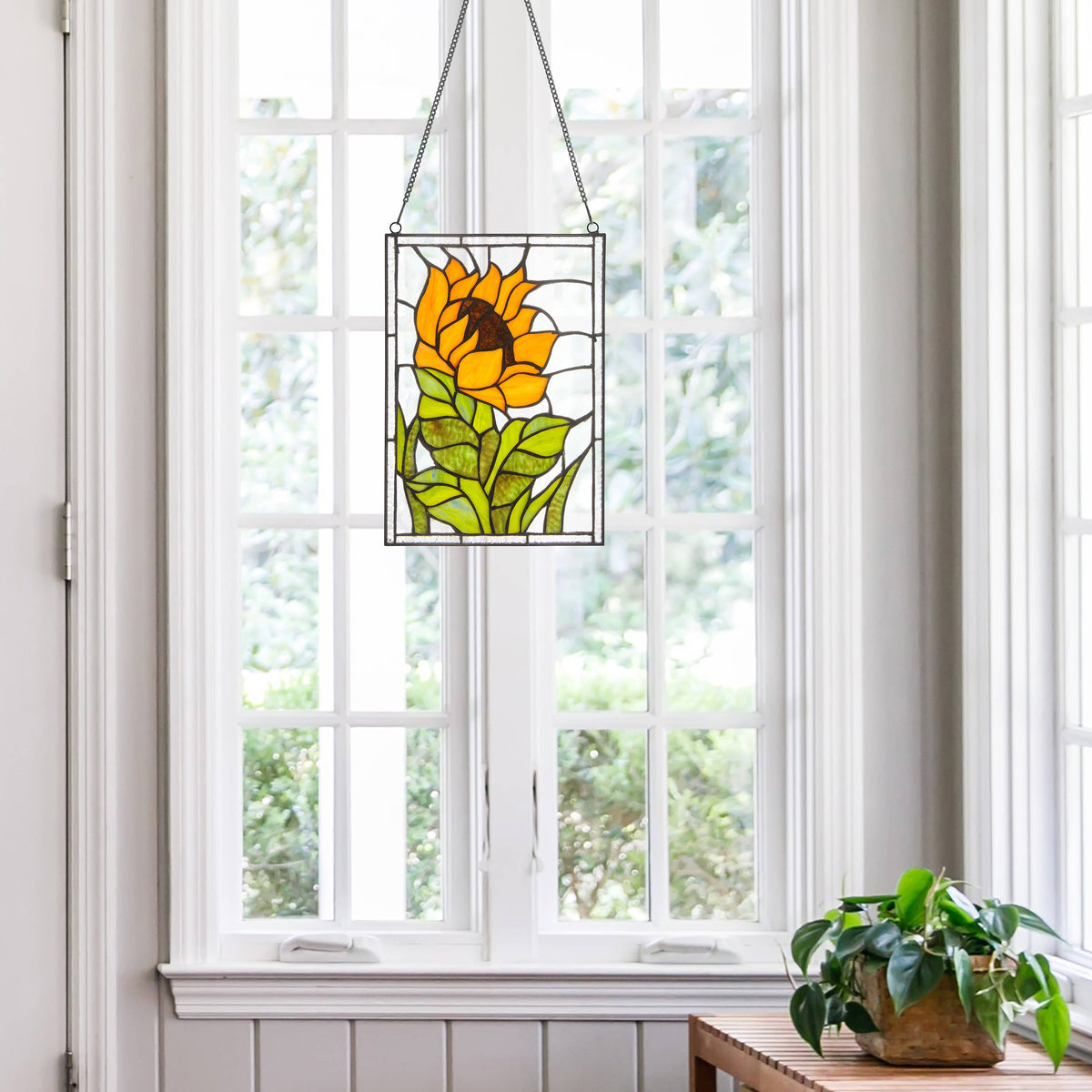 11.25” Sunflower Stained Glass Window Panel