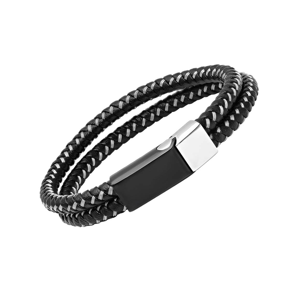 Steeltime Men's Woven Leather Bracelet with Two Tone Clasp